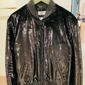 AUTHENTIC Saint Laurent black metallic velour bomber jacket